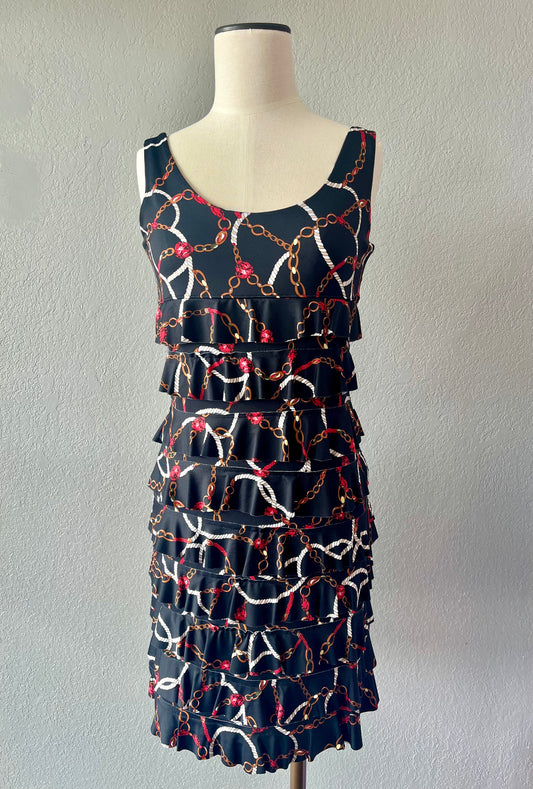 LuluB Cha Cha Dress in Chain Print Black and Red